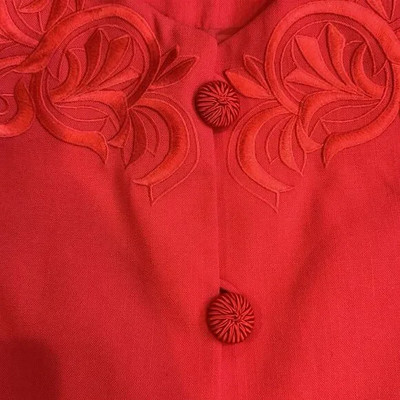 Vintage Red Embroidered Skirt Suit Sz 18 Lined - Picture 6 of 16